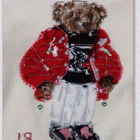 Polo Ralph Lauren Red Puffer Bear Crewneck Sweater - Cream - Picture 5 of 6